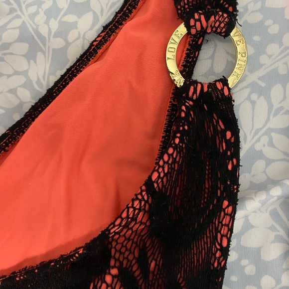 PINK Victoria’s Secret peach and black lace bikini (size medium) - Picture 2 of 4